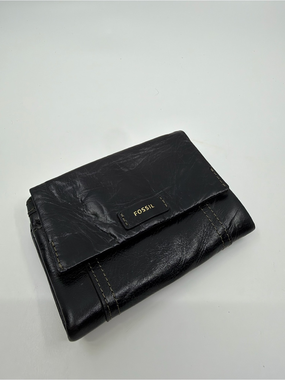 Fossil Ellis Buffalo Leather Trifold Wallet NWT Black RFID SL7103001